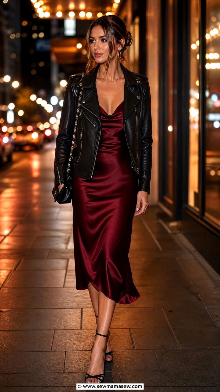Biker jacket with slip dress outfit - 30 jacket outfits 2026