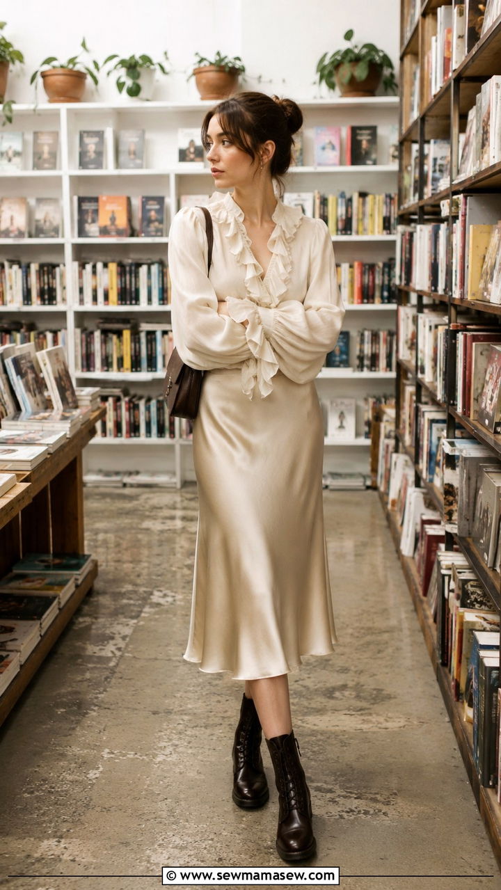 Billowy Blouse Midi Skirt And Lace Up Boots - 25 poetcore outfits