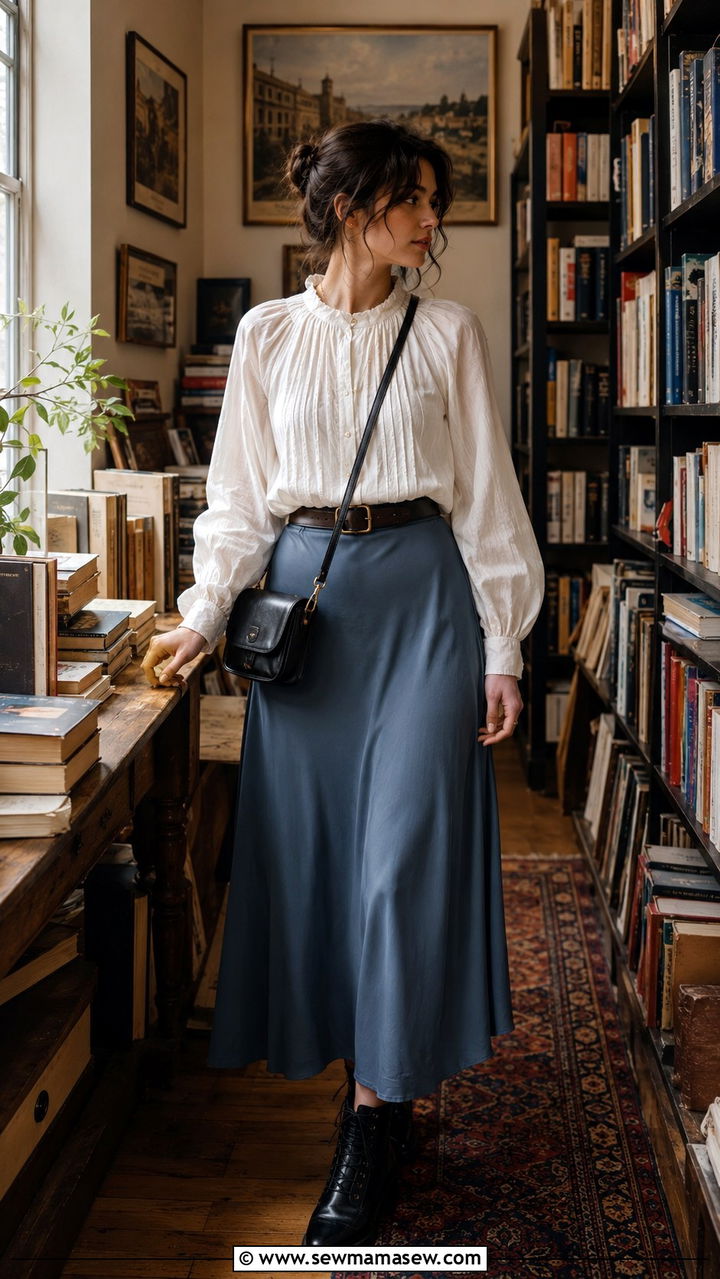 Billowy Blouse Midi Skirt Lace Up Boots - 25 Poetcore outfit ideas