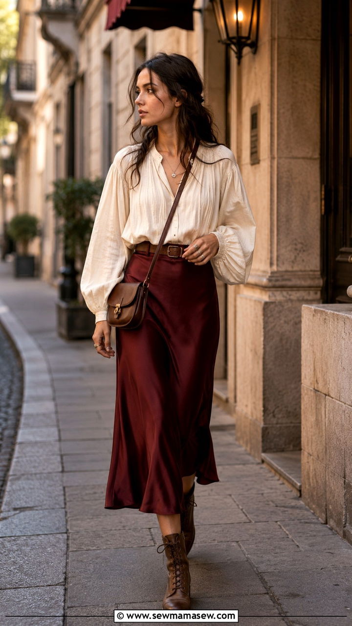 Billowy Blouse and Satin Midi Skirt Look - 20 Poetcore outfit ideas 2026