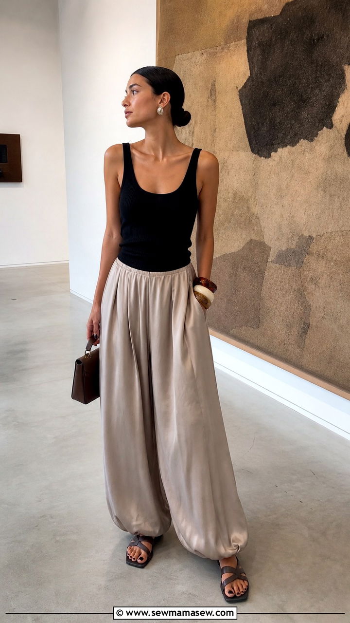 Billowy Pants with Fitted Top Outfit - 20 Art show outfit ideas