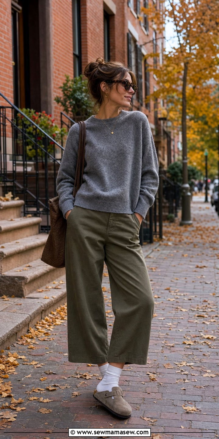 Birkenstock Boston Clogs Cropped Wide leg Pants Outfit - 35 Boston outfit ideas