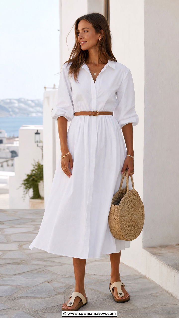Birkenstock Gizeh Sandals With A White Midi Dress Outfit - 25 How to style birkenstocks