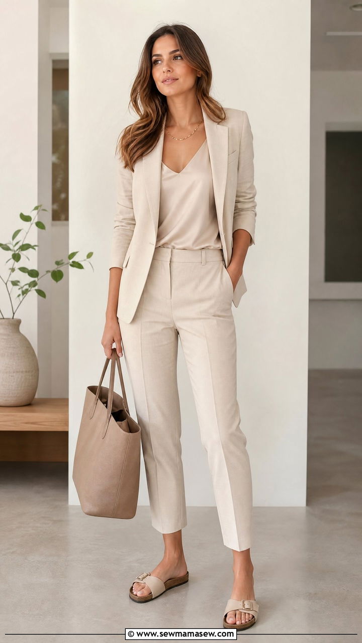 Birkenstock Madrid Slides With A Monochrome Suit Outfit - 25 How to style birkenstocks