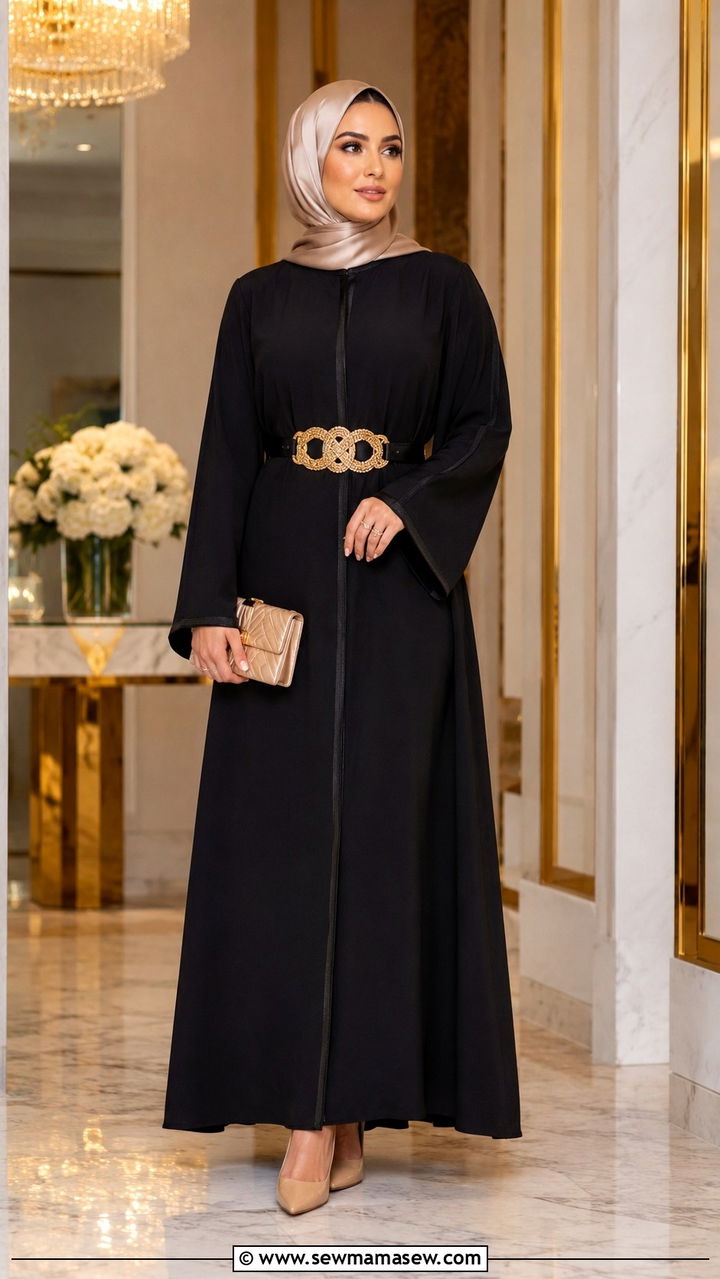 Black Abaya With Statement Belt And Pumps - 30 Modest outfit ideas with abaya