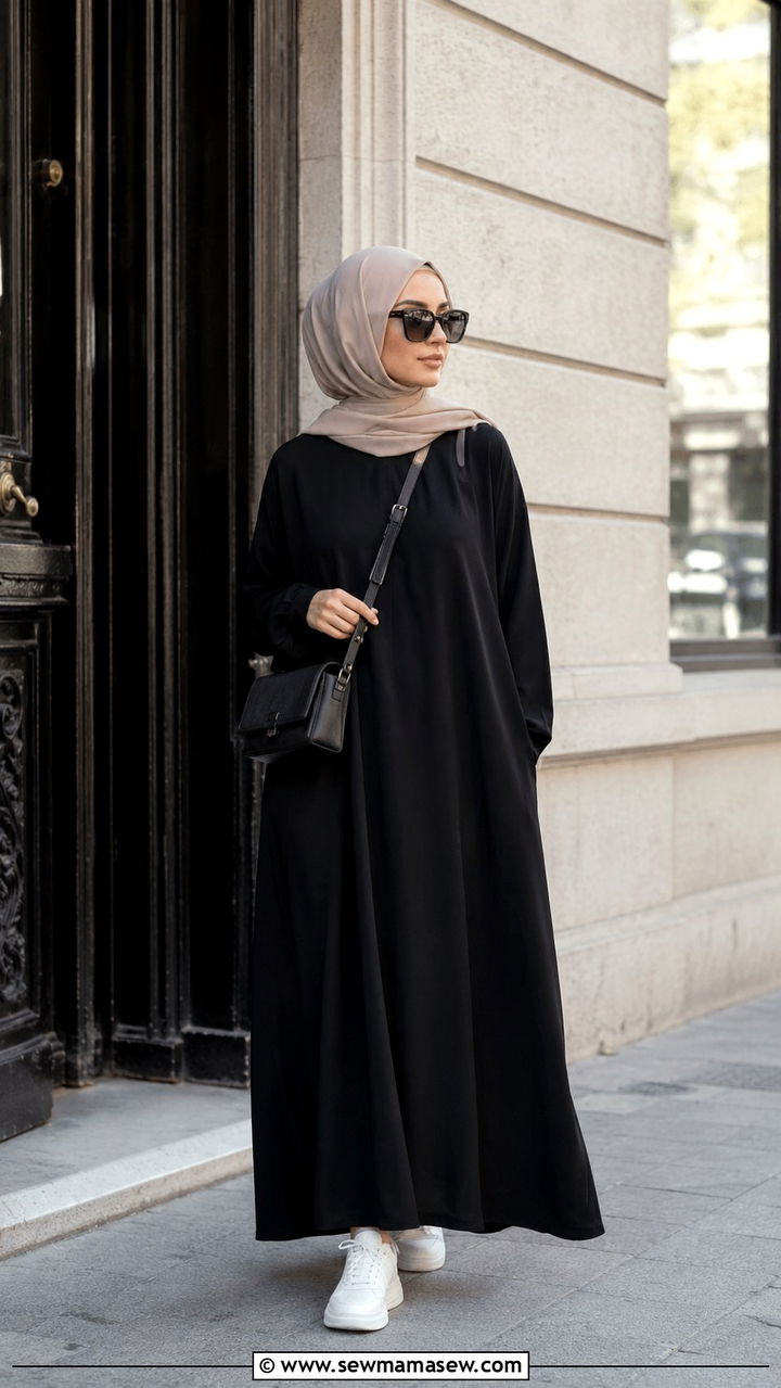 Black Abaya With White Sneakers - 30 Modest outfit ideas with abaya