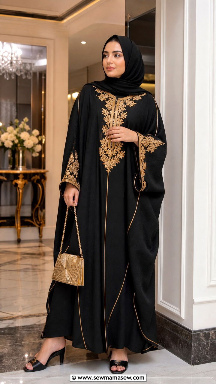 Black And Gold Kaftan With Heeled Mules - 40 Eid outfit ideas for women