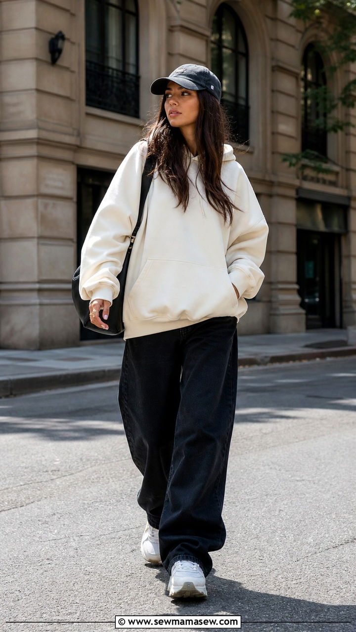 Black Baggy Jeans Hoodie Chunky Sneakers - 40 black jeans outfit ideas