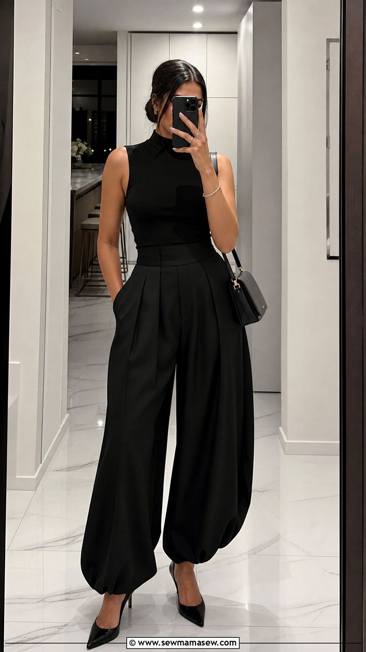 Black Balloon Pants Outfit - 25 classy balloon pants outfits