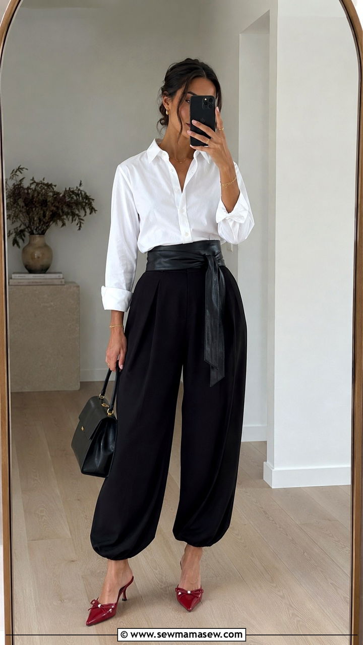 Black Balloon Pants With Leather Jacket - 20 balloon pants outfits 2026