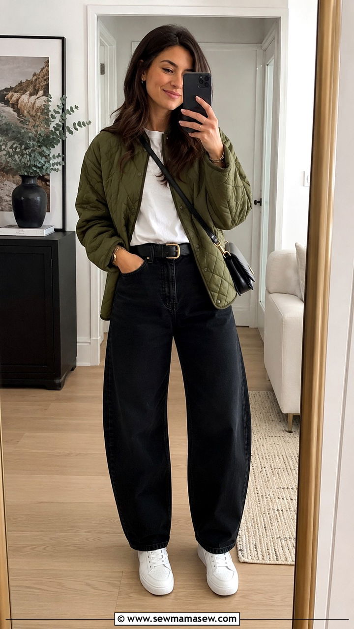 Black Barrel Jeans Outfit With White Sneakers - 25 Barrel jeans outfit ideas with white sneakers