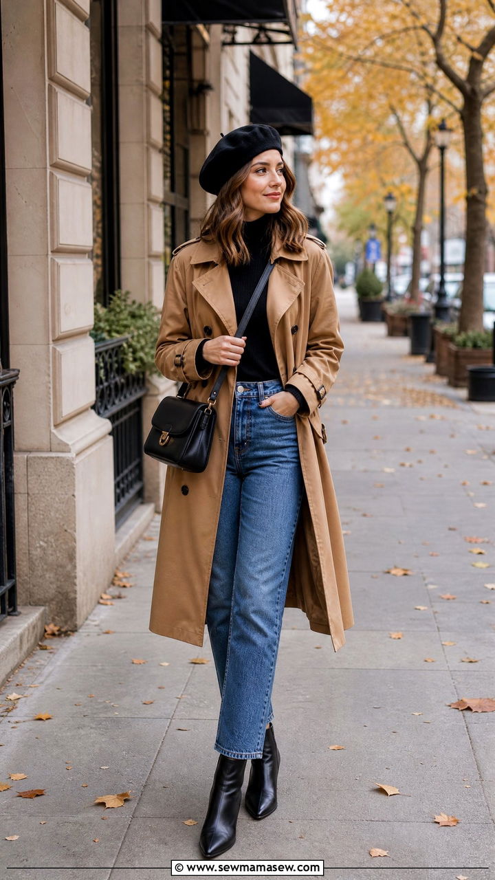 Black Beret With Trench Coat And Ankle Boots - 25 How to style a beret