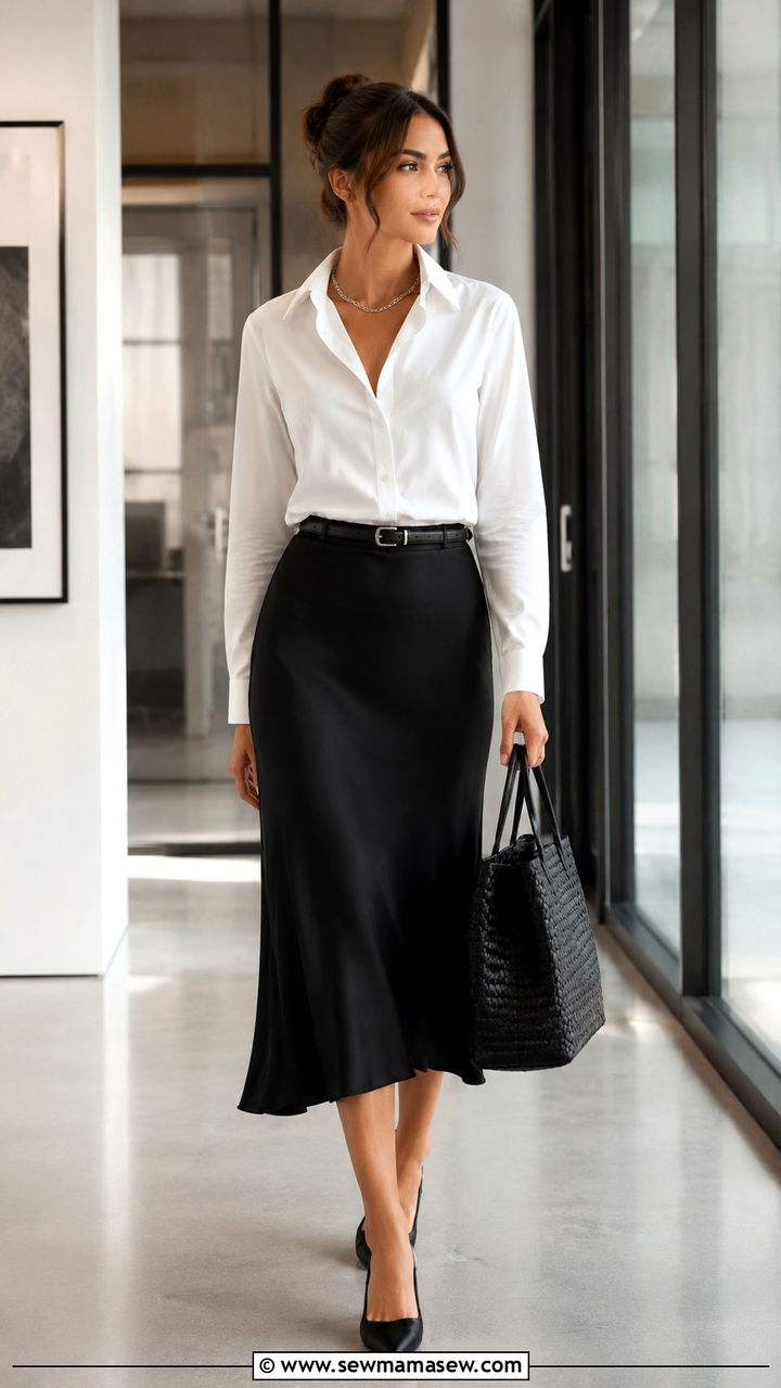 Black Bias Cut Skirt with White Shirt - 25 Bias cut skirt outfit ideas