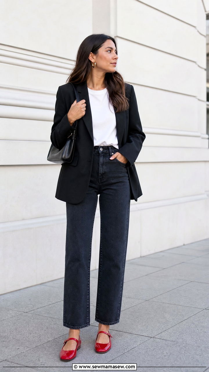 Black Blazer And Red Mary Janes - 25 Spring outfits with mary janes