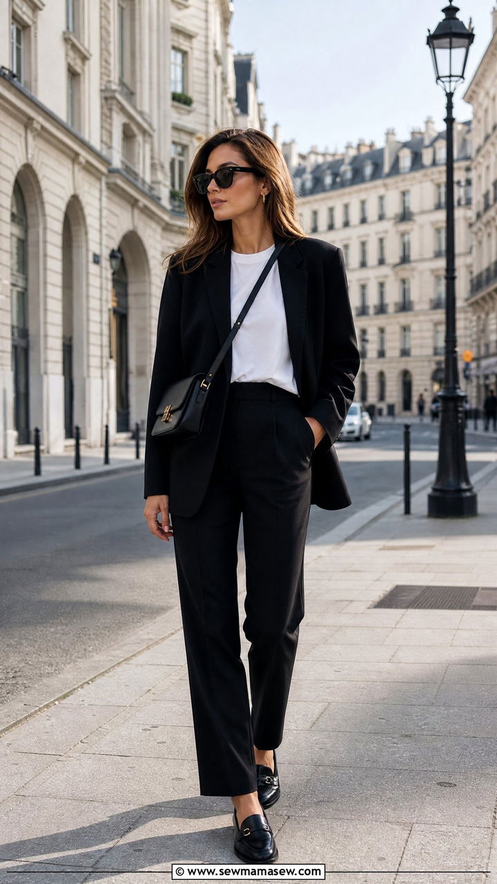 Black Blazer And White Tee Outfit - 30 classy minimalist outfit ideas
