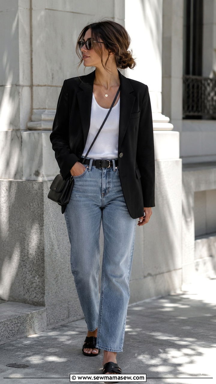 Black Blazer With White Tank And Relaxed Denim - 20 Quiet luxury The Row dupes outfit ideas