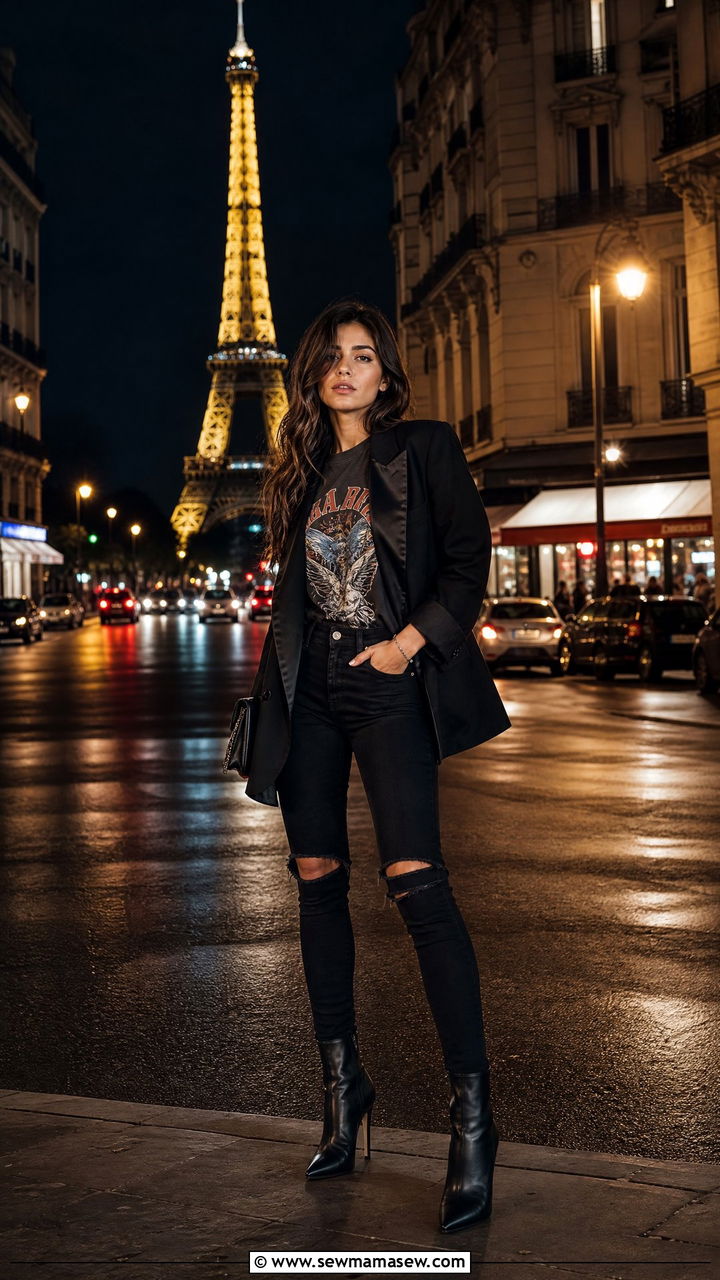 Black Blazer With a Graphic Tee and Ripped Skinny Jeans - 40 Paris outfit ideas