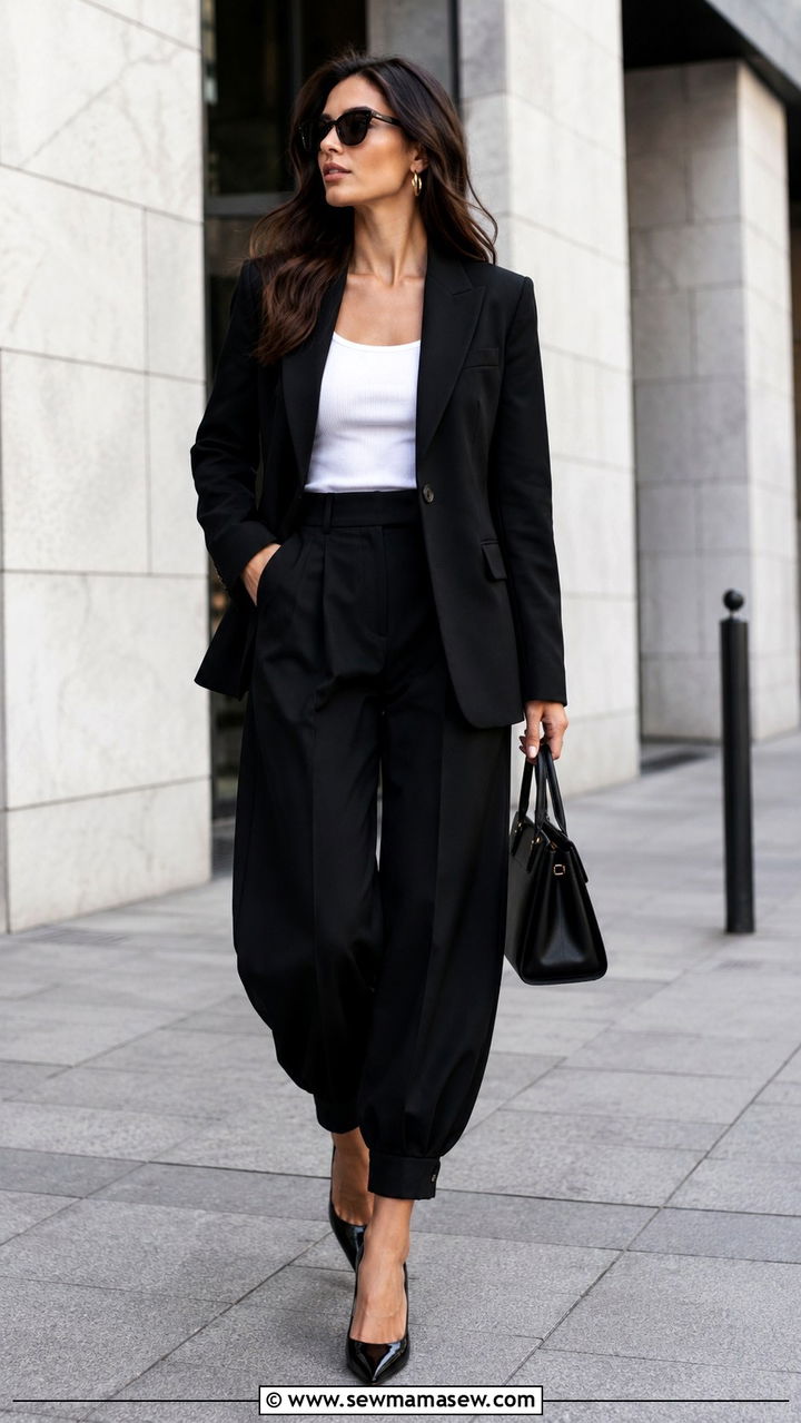 Black Blazer and Balloon Pants Workwear Outfit - 25 balloon pants outfits aesthetic