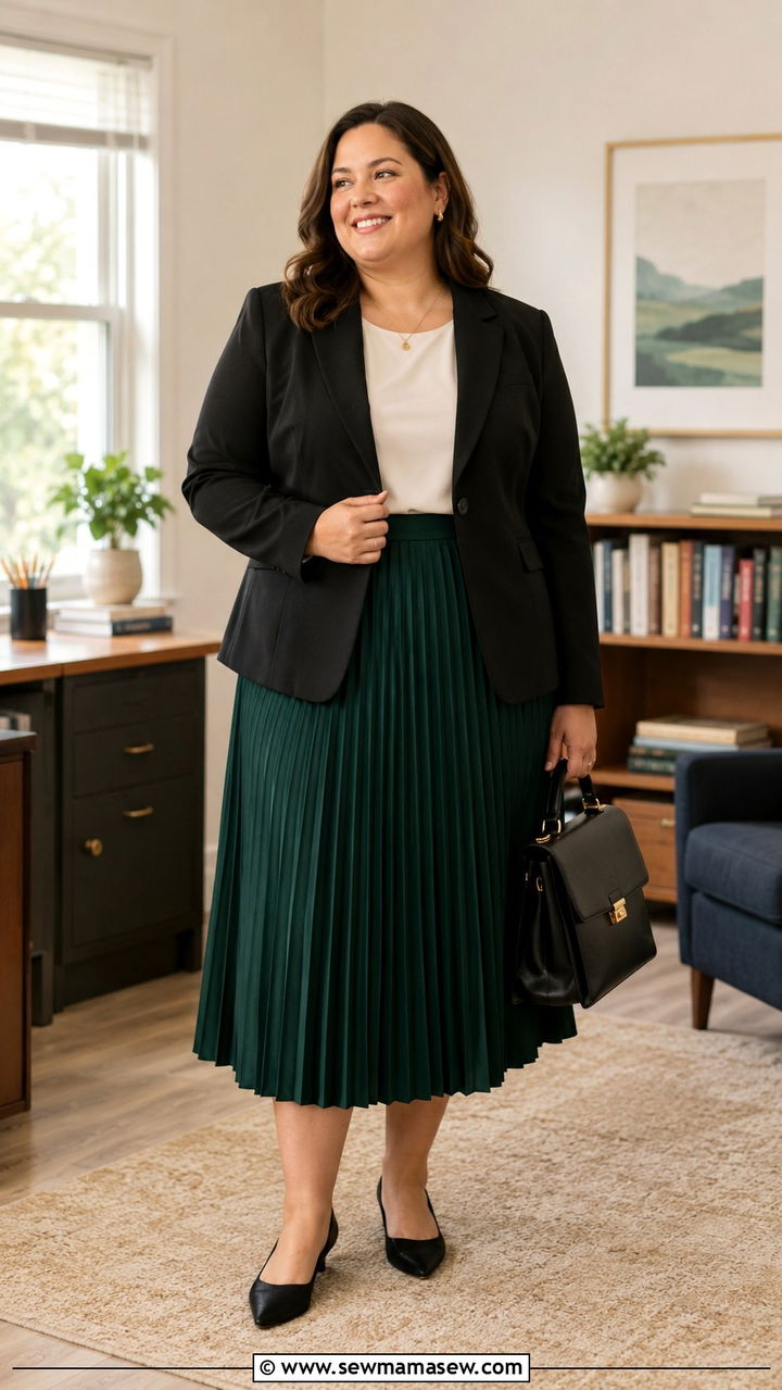 Black Blazer and Pleated Midi Skirt Teacher - 30 Teacher outfits plus size