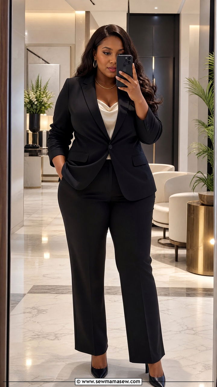 Black Blazer and Tailored Trousers Plus Size - 25 Matching set outfit ideas plus size