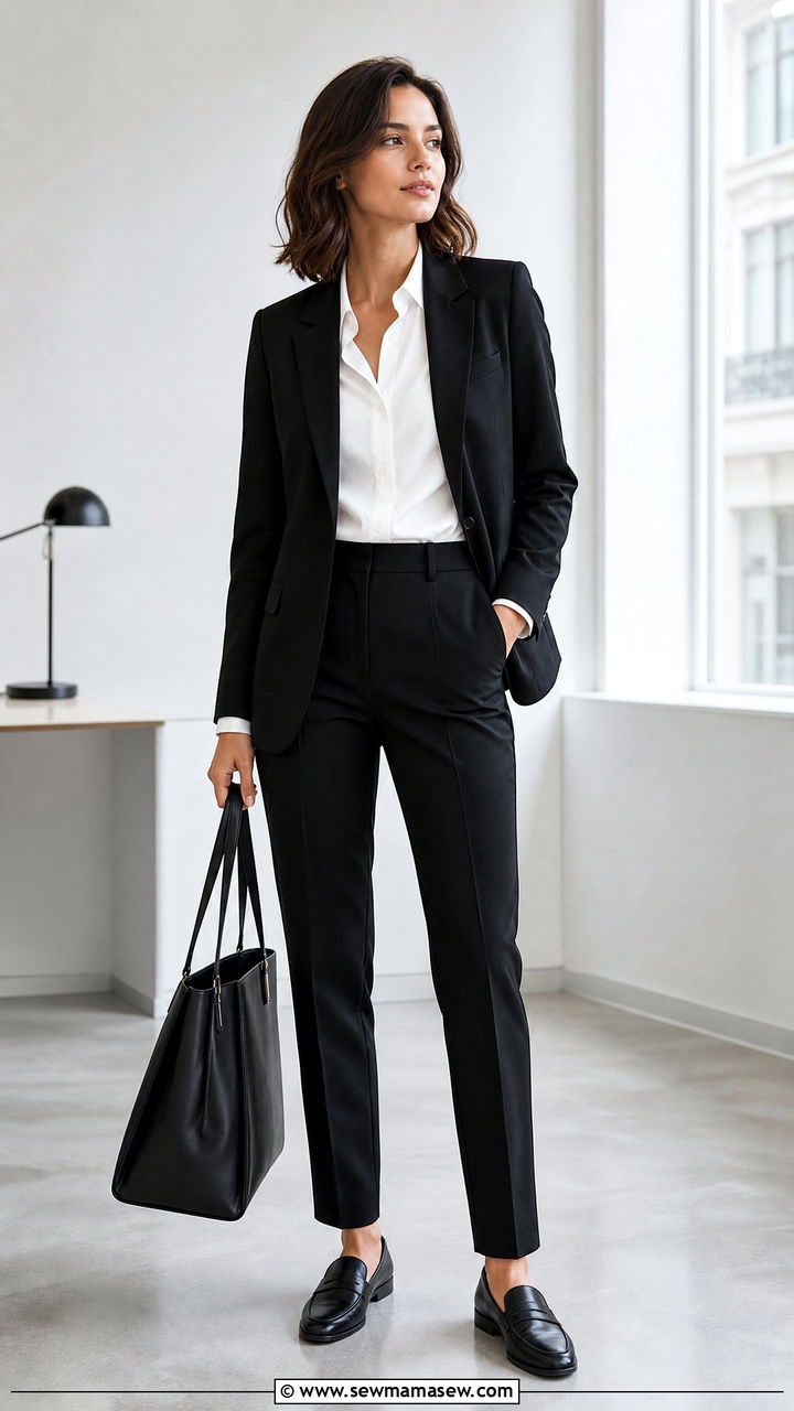 Black Blazer and Tailored Trousers Work Outfit - 35 Minimalist work outfit ideas