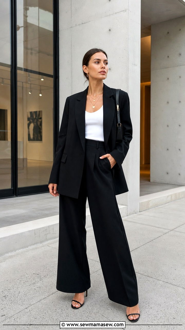 Black Blazer and Wide Leg Pants - 20 Alexandria outfit ideas