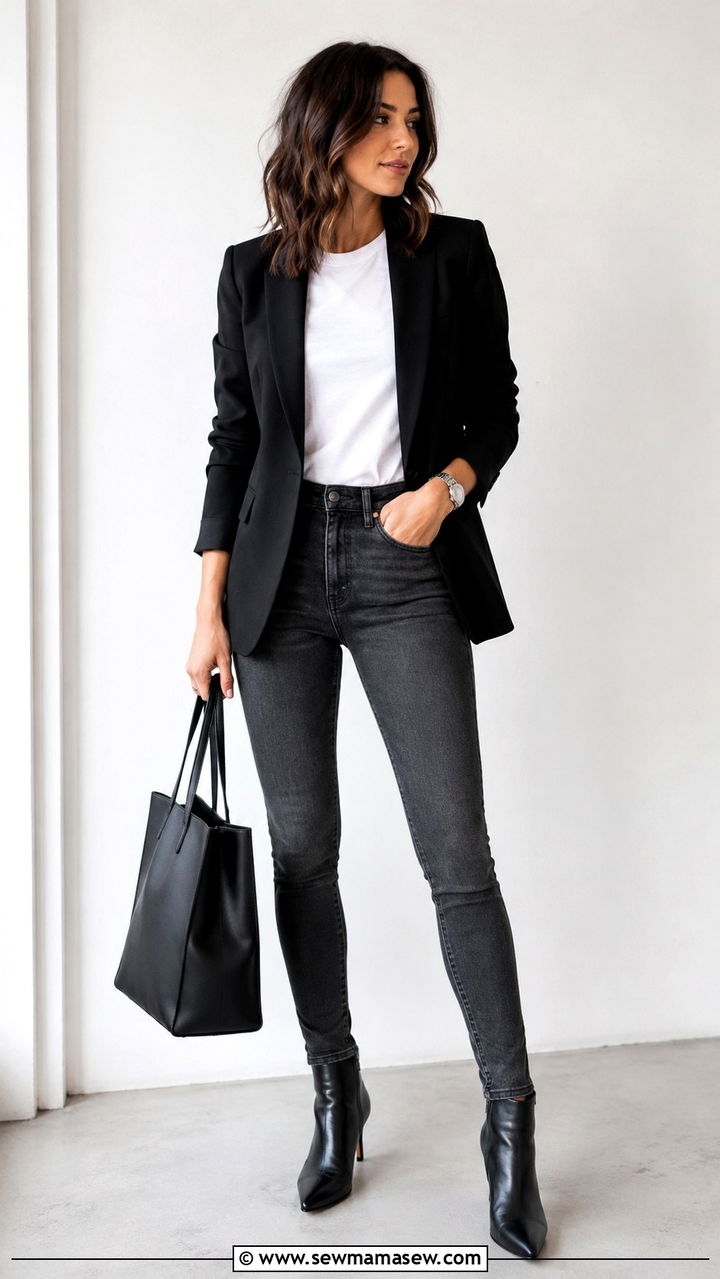 Black Blazer with Gray Skinny Jeans Outfit - 30 Skinny jeans outfit ideas with a blazer