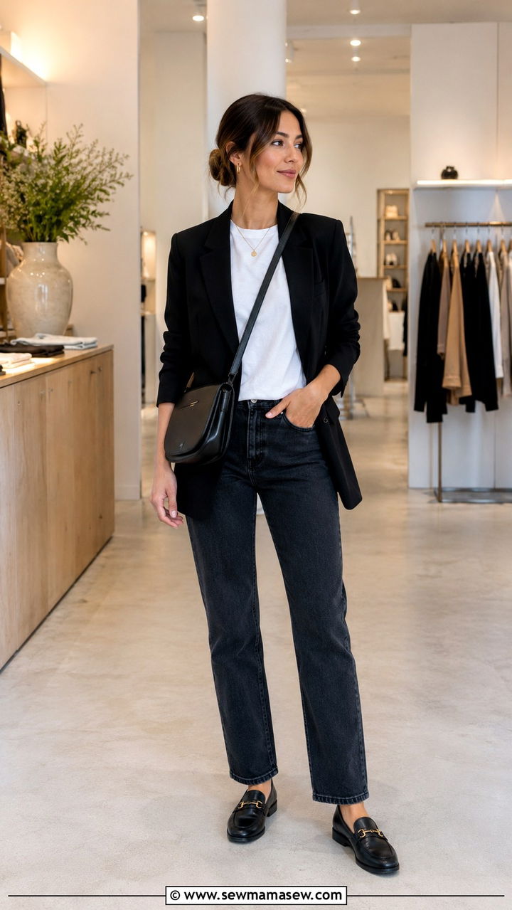 Black Blazer with Straight Leg Jeans Outfit - 30 Retail work outfit ideas