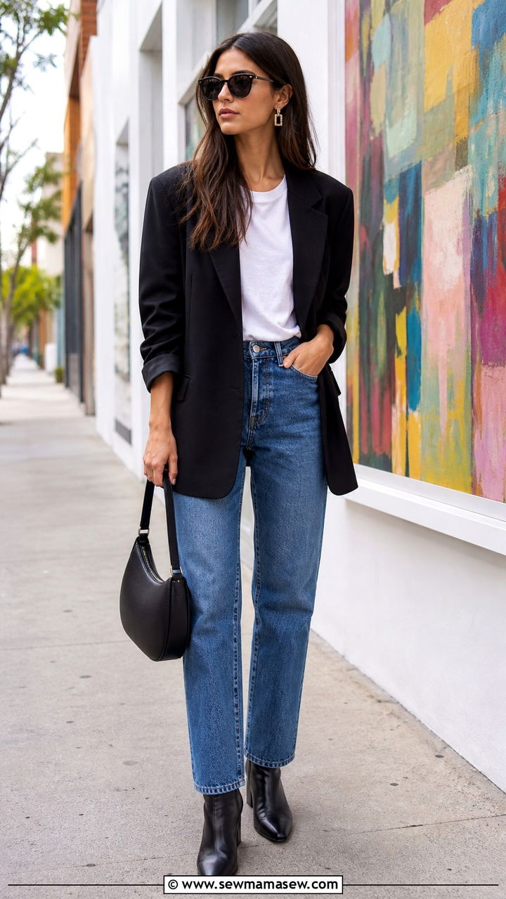 Black Blazer with Straight Leg Jeans Outfit - 20 Art show outfit ideas