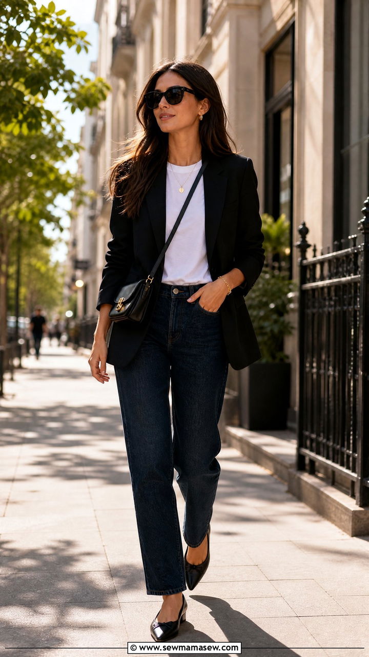 Black Blazer with Straight Leg Jeans - 30 elegant outfit ideas for women