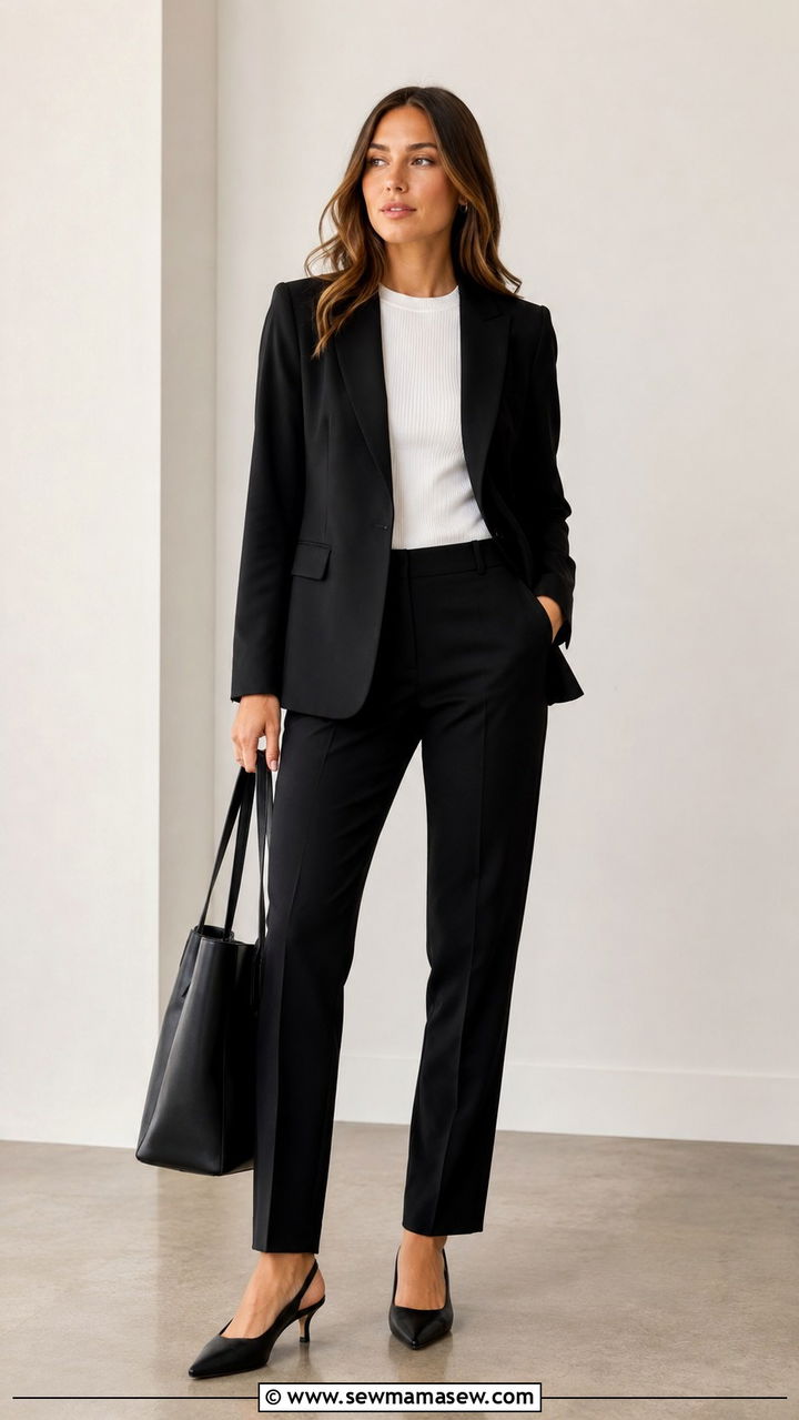 Black Blazer with Tailored Trousers - 25 work outfits inspo