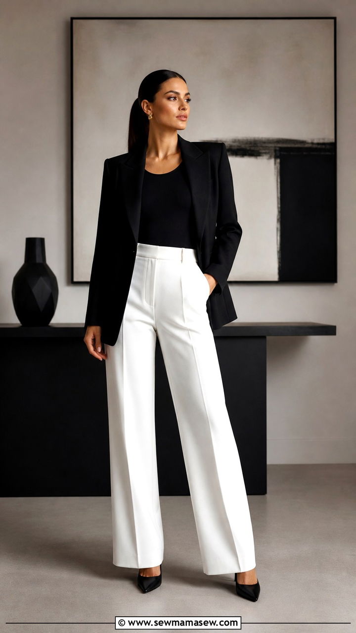 Black Blazer with White Wide Leg Pants - 40 Corporate outfit ideas