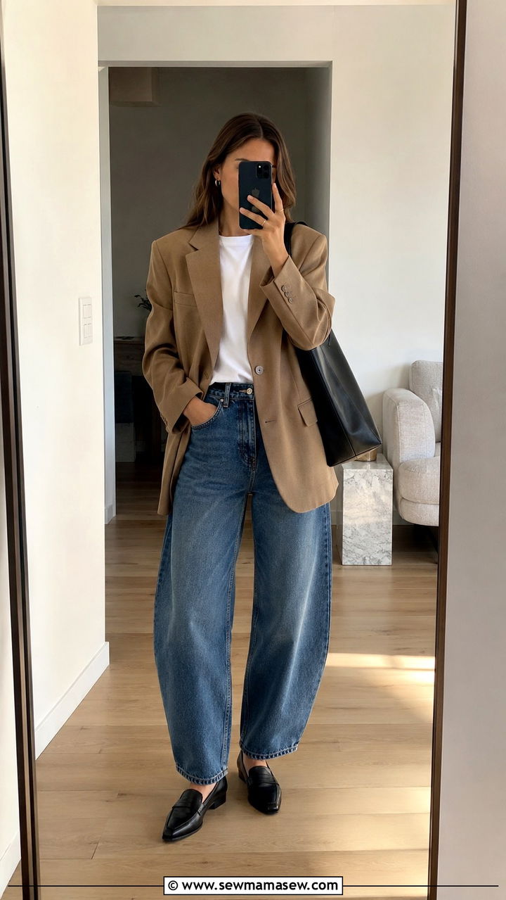 Black Bodysuit With Light Wash Barrel Jeans And Loafers - 25 Barrel jeans outfit ideas with loafers