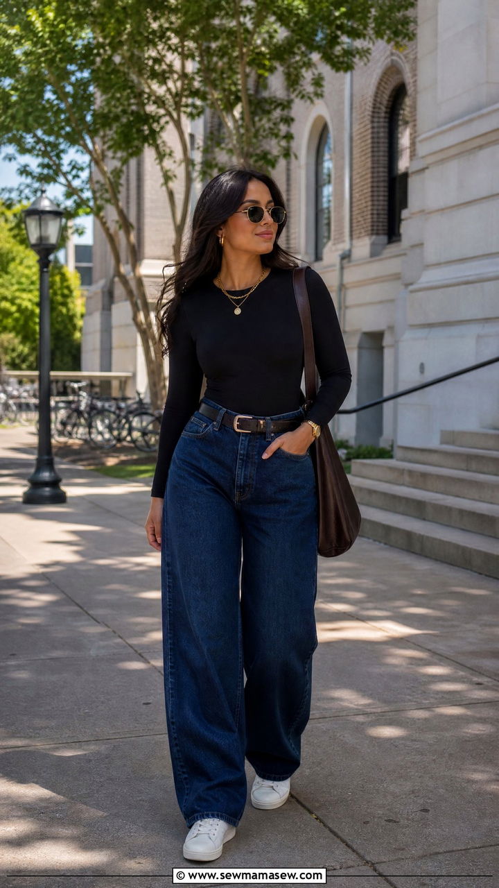 Black Bodysuit and High Waisted Jeans - 25 Grad student outfit ideas