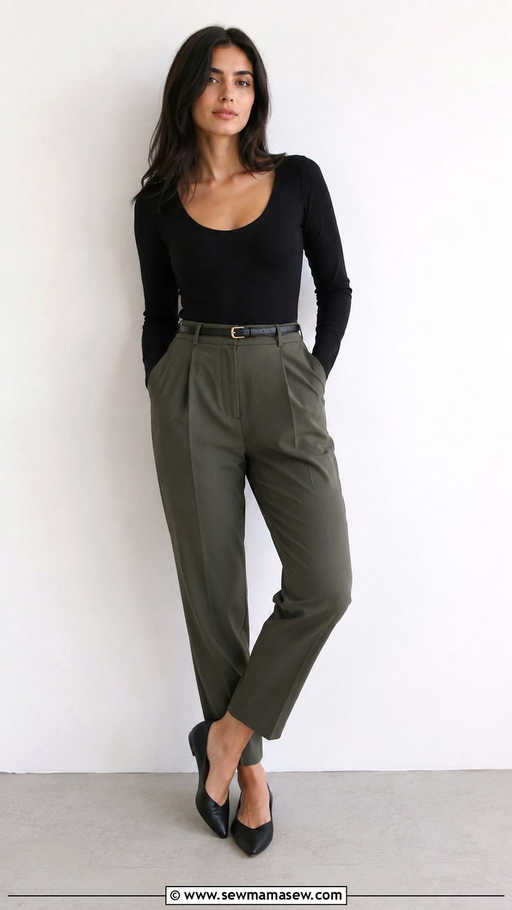 Black Bodysuit with High Waisted Trousers Outfit - 25 Videographer outfit ideas