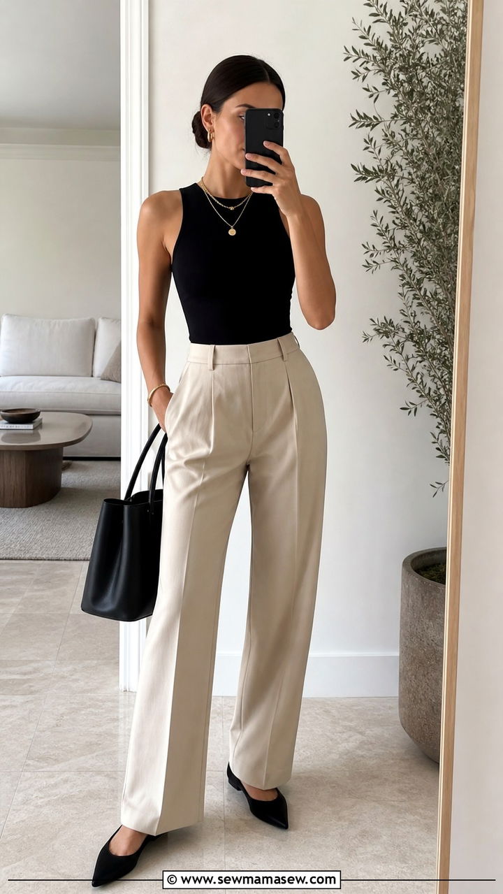 Black Bodysuit with High Waisted Trousers - 40 business casual outfits for women