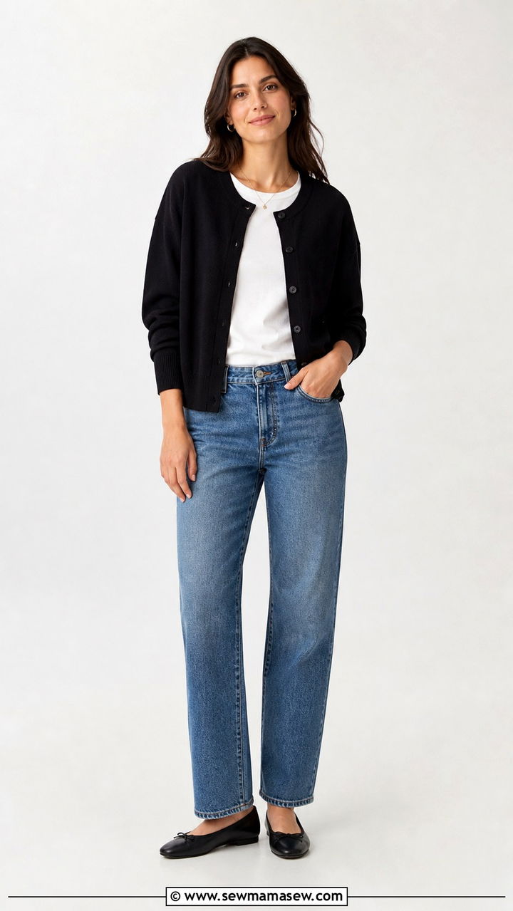 Black Button Front Cardigan with White Tee and Blue Jeans - 40 casual cardigan outfits
