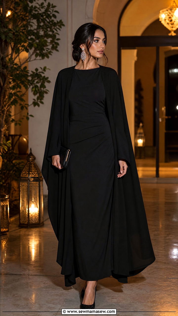 Black Cape Abaya With Statement Earrings - 25 March Ramadan outfit ideas