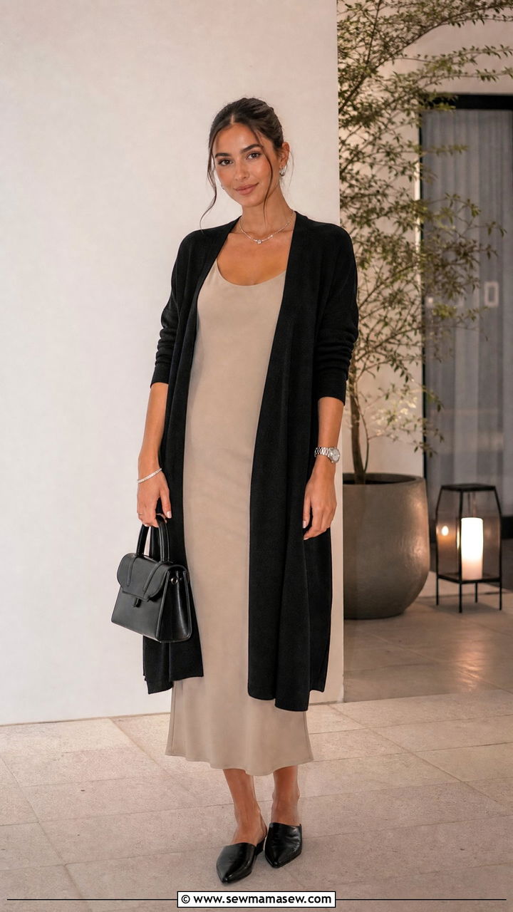 Black Cardigan With Midi Dress Spring Outfit - 25 How to style a cardigan in spring