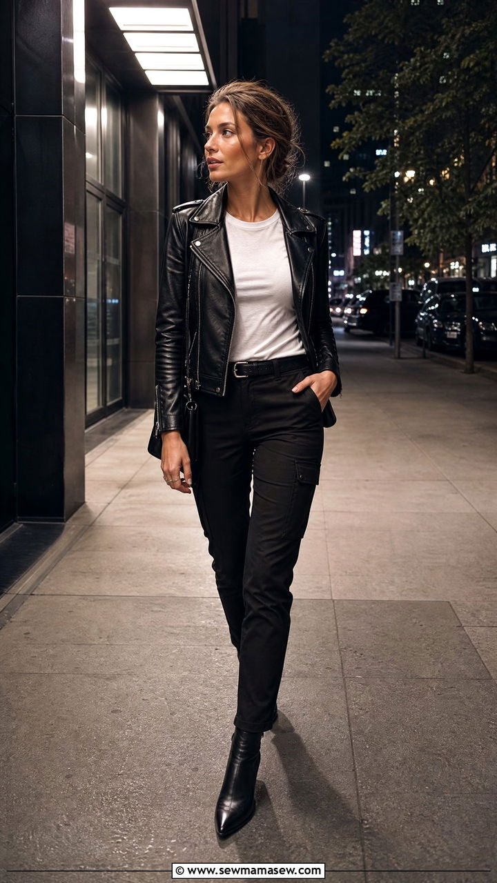 Black Cargo Pants With A Leather Jacket - 25 classy cargo pants outfits