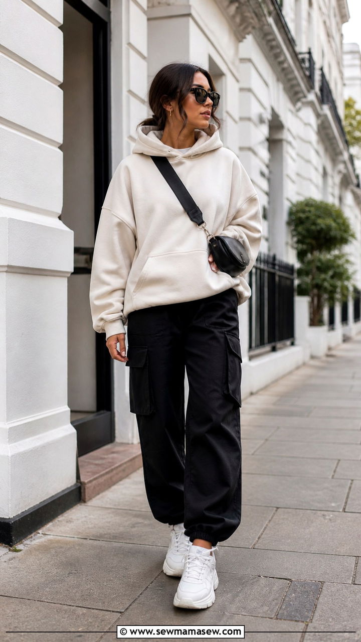 Black Cargo Pants With Oversized Hoodie and Chunky Sneakers - 40 cargo pants outfits