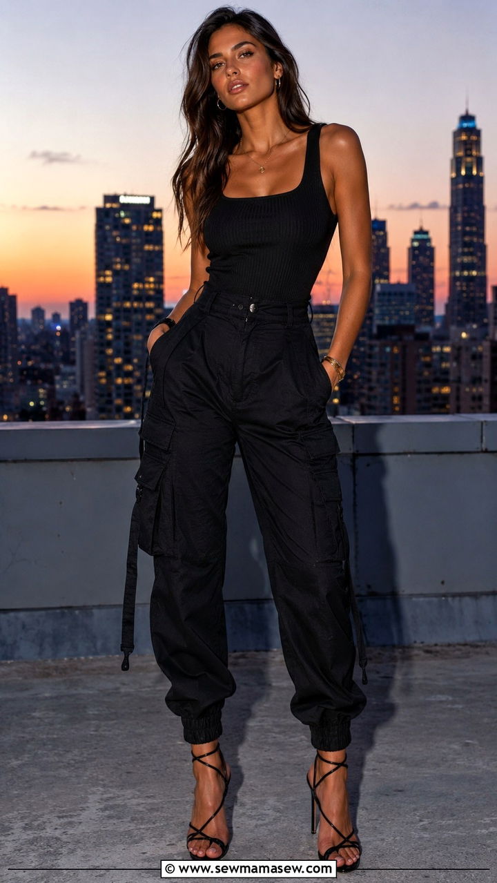 Black Cargo Pants With Strappy Heels - 30 Cargo pants outfit ideas with heels