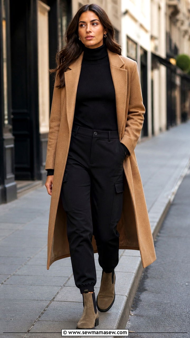 Black Cargo Pants With Turtleneck and Chelsea Boots - 40 cargo pants outfits