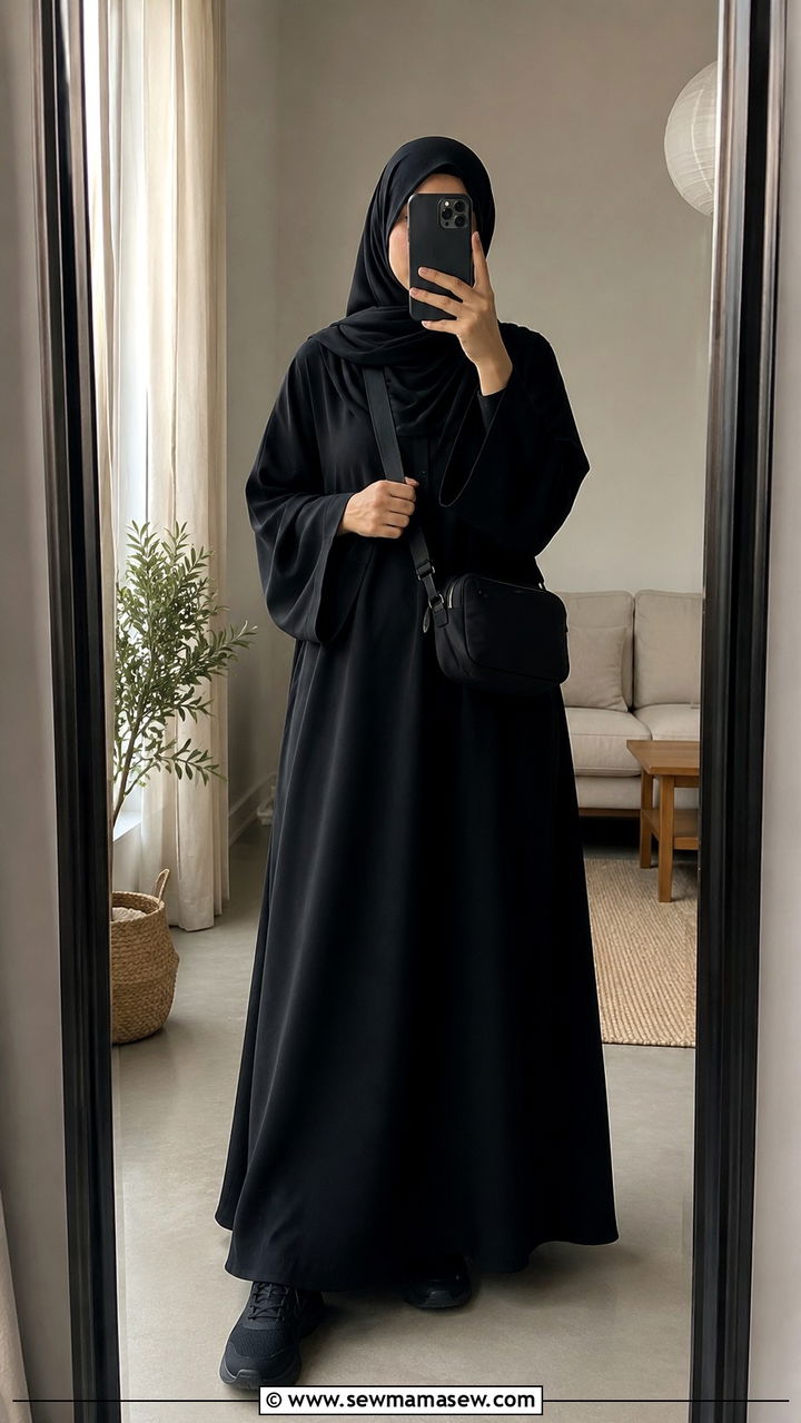 Black Classic Abaya With Jersey Hijab - 20 Modest outfit ideas for Hajj