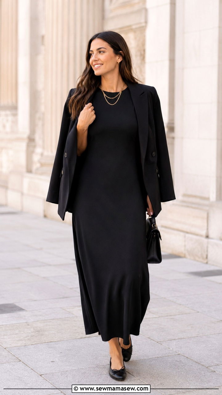 Black Classy Maxi Dress with Ballerinas - 30 Business casual outfits pinterest