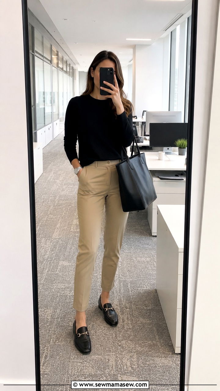 Black Crewneck Sweater With Khaki Chinos Outfit - 30 casual business casual outfits