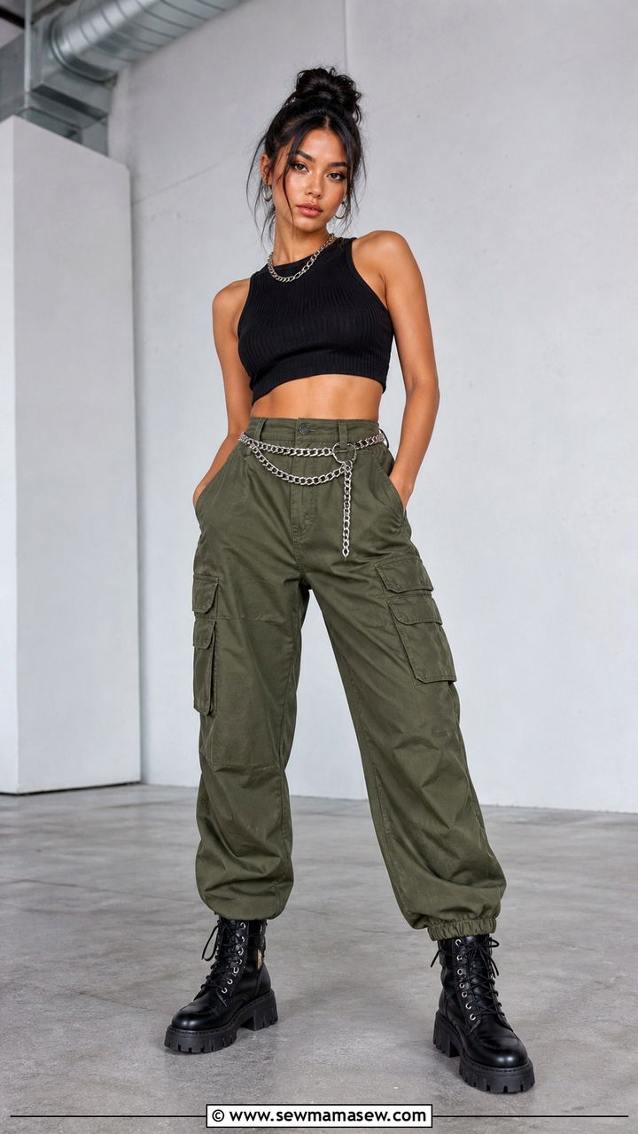 Black Crop Top with Cargo Pants Outfit - 40 cargo pants outfits ideas