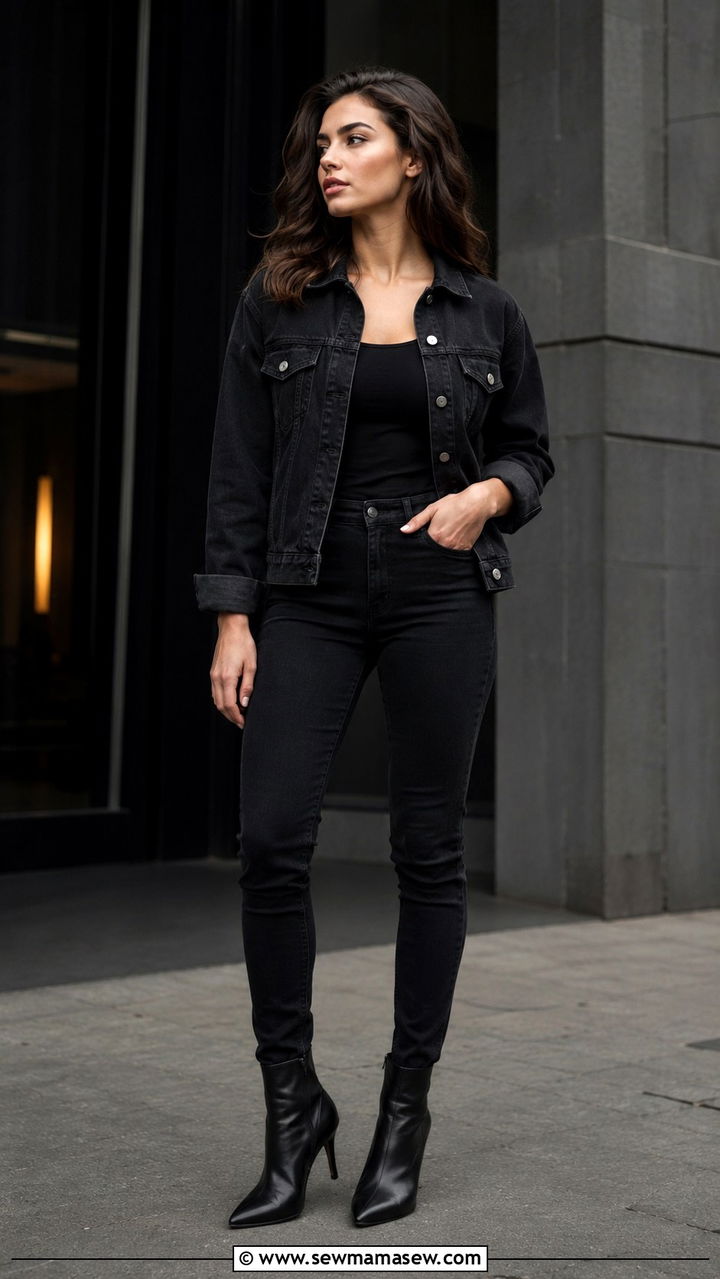 Black Denim Jacket With Black Jeans Monochrome Outfit - 30 Denim jacket and jeans outfit ideas