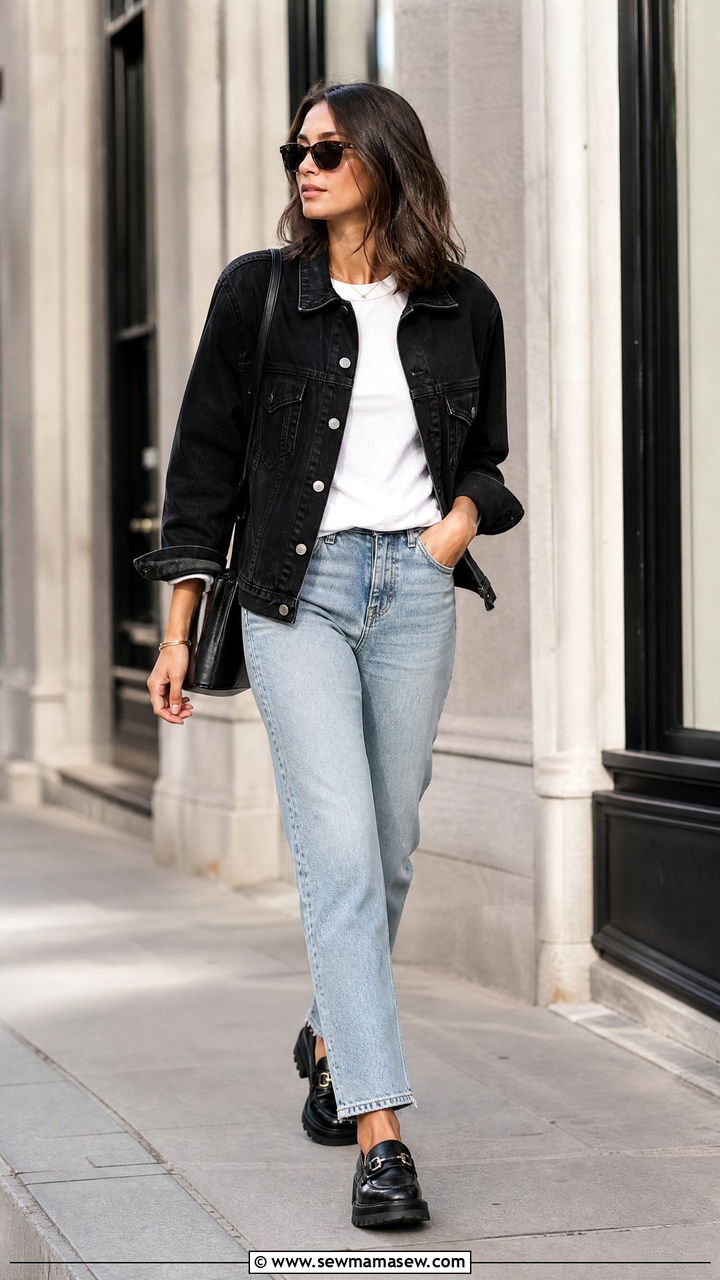 Black Denim Jacket With Light Wash Jeans - 25 chic denim jacket outfit ideas