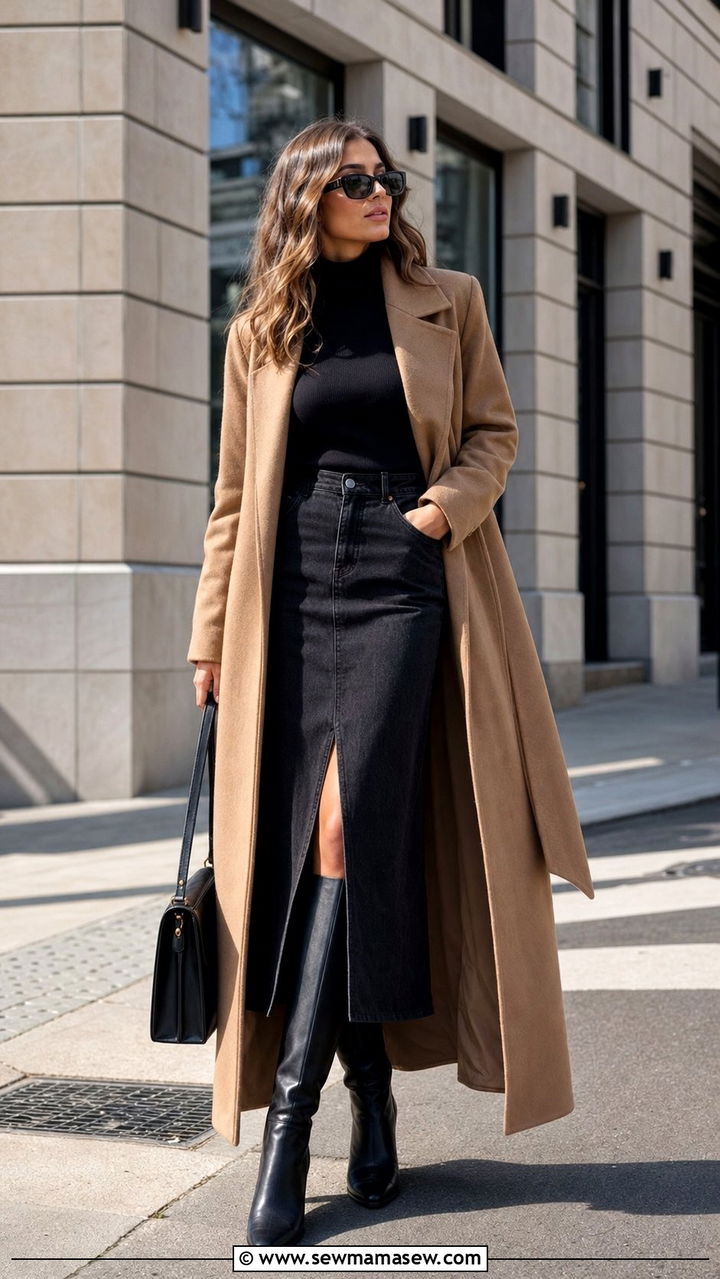 Black Denim Skirt With Turtleneck Outfit - 25 denim skirt outfits aesthetic